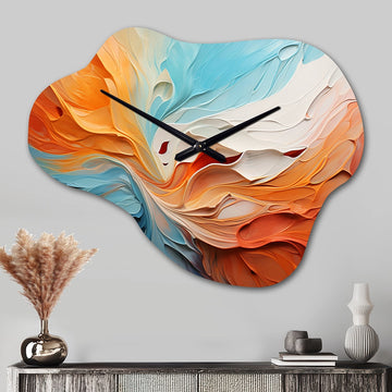 Teal Orange Bold Abstract Flow Collage I - Asymmetric Metal Wall Clock